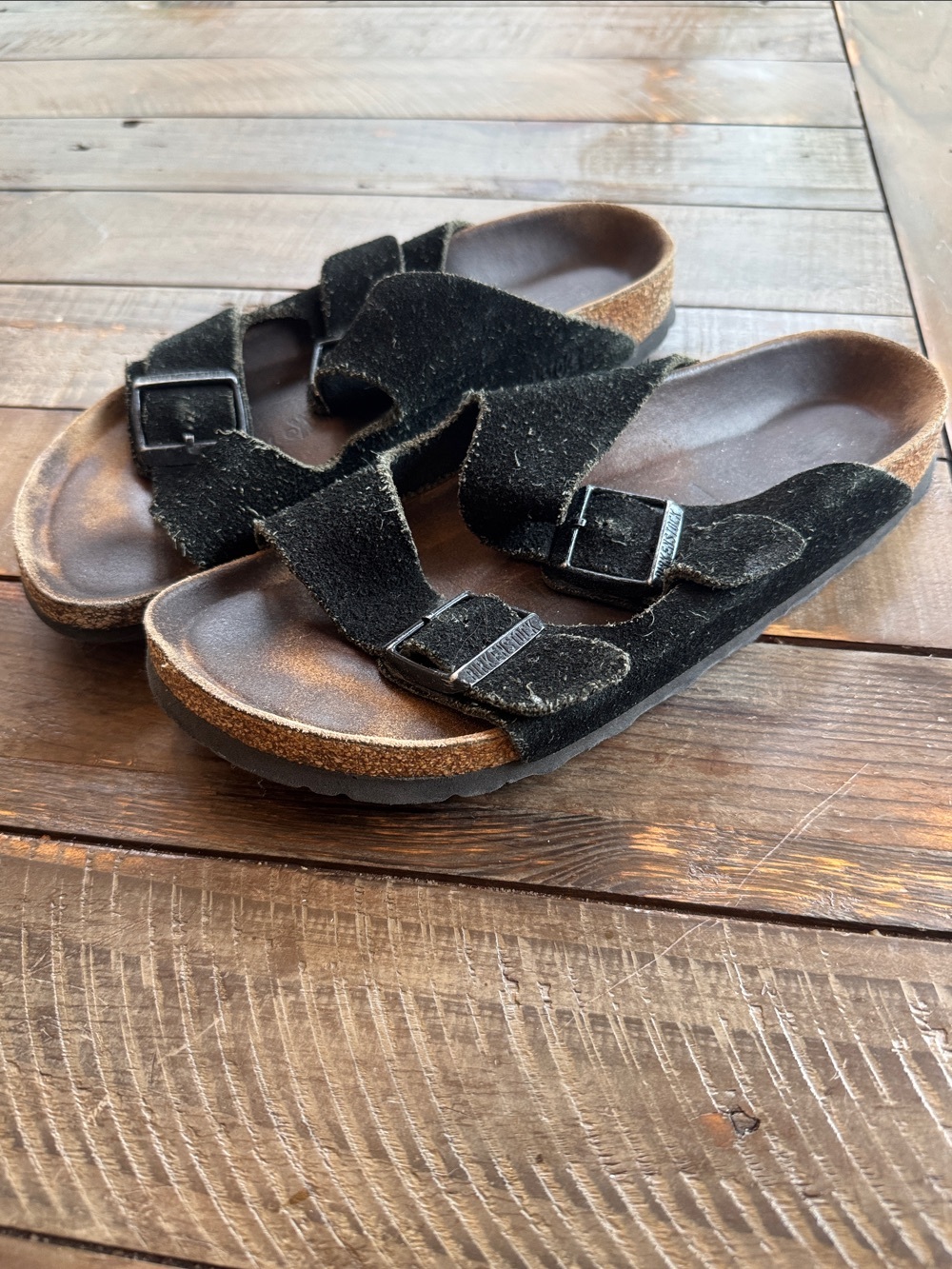 Birkenstock Black Suede Two-Strap women’s Sandals SIZE 8